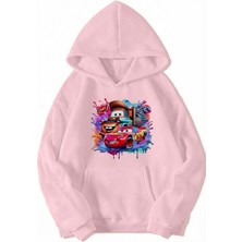 Brz Collection Unisex Oversize - Cars - Mcqueen & Tow Mater Best Friends Hoodie (Açık Pembe)