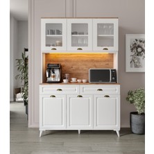 GuneyStore Gözde Kahve Köşesi - Ayaklı - 140 cm Komple Mdf Mutfak Dolabı - Çok Amaçlı Dolap - LED Aydınlatmalı