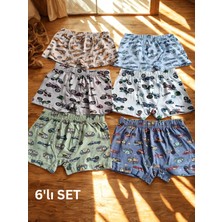 Bulut Anne ve Çocuk Erkek Çocuk Boxer %95 Pamuklu Renkli Desenli Araba ve Motor Figürlü Boxer