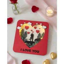 Runc Design Romantik Aşıklar Temalı Işıklı Kalp Dekoratif Pano - Sevgililer Gününe Özel Işıklı Ahşap Tablo