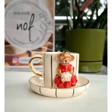 El Yapımı Seramik Gerçek 24K Altın Dekorlu Gelin Teddy Türk Kahvesi Fincanı