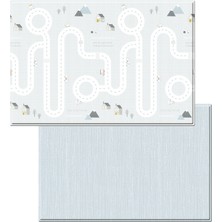 Tummymat Dwinguler Nordic Road Çift Taraflı Premium Dolgulu Oyun Matı 210CMX140CMX1,3CM Gri - Mavi