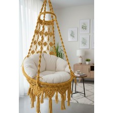 WoodShut Tek Kişilik Makrome El Örgüsü Salıncak MİS38001 Sarı (Sadece Salıncak)