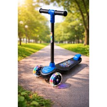 3 Tekerli LED Işıklı Scooter Yükseklik Ayarlı Mavi Scooter MAX40KG