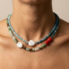 THEIA GemWorks Twia — Apatit, Krizokol, Mercan, Barok İnci & Turkuaz İkili Kolye