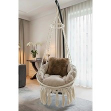 Wood Shut Woodshut Tek Kişilik Makrome Salıncak (Krem) Minderli - MİS38003M