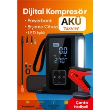 Şarjlı Taşınabilir Akü Takviye ve Hava Kompresörü CC208 – 8000 Mah, Dijital Göstergeli, LED Işıklı, Powerbank