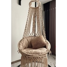 Wood Shut Woodshut Tek Kişilik Makrome Salıncak (Bej) Minderli ve Askı Demirli - MİS38002MA