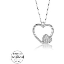 Fumeyabi Swarovski Taşlı Gümüş Kalp Bayan Kolye
