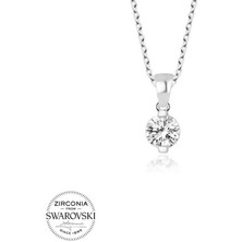 Fumeyabi Swarovski Taşlı Gümüş Tektaş Bayan Kolye