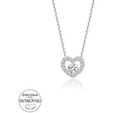 Fumeyabi Swarovski Taşlı Gümüş Kalp Bayan Kolye