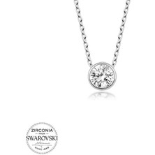 Fumeyabi Swarovski Taşlı Gümüş Tektaş Bayan Kolye