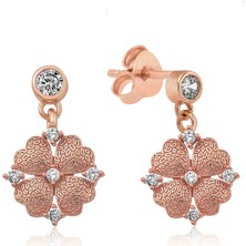 Fumeyabi Gümüş Kalp Yapraklı Çiçek Küpe