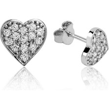 Fumeyabi Gümüş Beyaz Kalpli Çivili Küpe