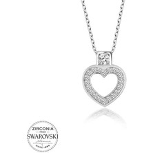 Fumeyabi Swarovski Taşlı Gümüş Kalp Bayan Kolye