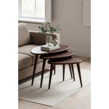 FAWdecor Minimalist Oval Tasarım %100 Kestane Ağacı Masif Doğal Ahşap 3'lü Zigon Sehpa Seti – Ahşap Ayaklı