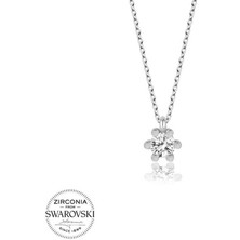 Fumeyabi Swarovski Taşlı Gümüş Tektaş Bayan Kolye