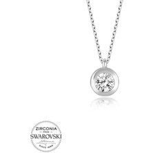 Fumeyabi Swarovski Taşlı Gümüş Tektaş Bayan Kolye