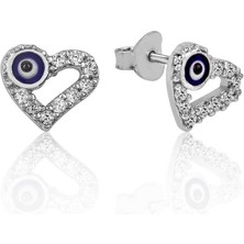 Fumeyabi Gümüş Kalpli Nazar Çivili Küpe