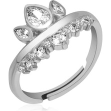 Fumeyabi Gümüş Ayarlanabilir Kraliçe Tacı Kadın Yüzük