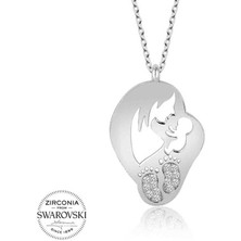 Fumeyabi Swarovski Taşlı Gümüş Anne Bebek Bayan Kolye
