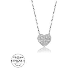 Fumeyabi Swarovski Taşlı Gümüş Kalp Bayan Kolye