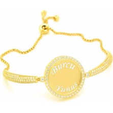 Fumeyabi Gümüş Gold Isimli Kişiye Özel Taşlı Bayan Bileklik