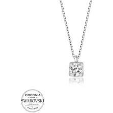 Fumeyabi Swarovski Taşlı Gümüş Tektaş Bayan Kolye