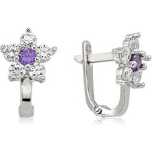 Fumeyabi Gümüş Mor Taşlı Çiçek Küpe