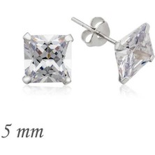 Fumeyabi Gümüş Kare Tek Taş Zirkon Küpe - 5 mm