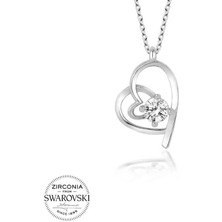 Fumeyabi Swarovski Taşlı Gümüş Kalp Bayan Kolye