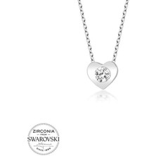 Fumeyabi Swarovski Taşlı Gümüş Kalp Bayan Kolye