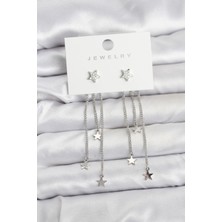 Yıldız Model Gümüş Renk Pirinç Sallantılı Kadın Küpe