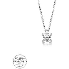 Fumeyabi Swarovski Taşlı Gümüş Tektaş Bayan Kolye