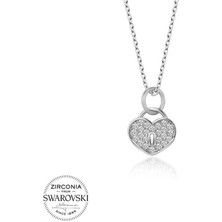 Fumeyabi Swarovski Taşlı Gümüş Kalp Kiliti Bayan Kolye