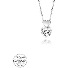 Fumeyabi Swarovski Taşlı Gümüş Kalp Tektaş Bayan Kolye