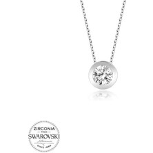 Fumeyabi Swarovski Taşlı Gümüş  Tektaş Bayan Kolye
