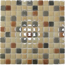 MozaiKristaL Tüm Yüzeyler Için 25X25MM. Krem-Kahve-Gri Mix. 31,5X31,5CM. Fileli Cam Mozaik. ( 1 M2 Lik Paket )