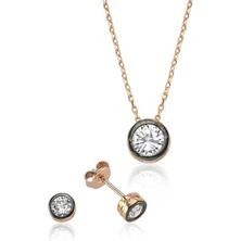 Fumeyabi Gümüş Yuvarlak Tek Taş Bayan Set