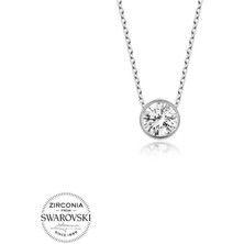 Fumeyabi Swarovski Taşlı Gümüş Tektaş Bayan Kolye