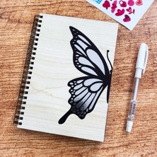 Hediyehanesi Ahşap Kapaklı Siyah Sayfalı Anı Defteri, Fotoğraf Albüm Defteri, Beyaz Jel Kalem ve Sticker Hediyeli