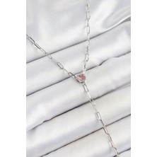 Pirinç Zirkon Taşlı Pembe Kalp Figürlü Y Model Gümüş Renk Kadın Ke