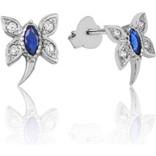 Fumeyabi Gümüş Mavi Yusufcuk Çivili Küpe