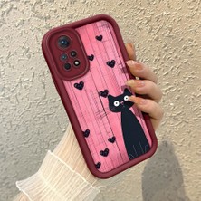 HONTINGA Xiaomi Redmi Note 12 Pro 4g ile Uyumlu Kılıfı Düşüme Önleyici Basitlik Anti Düşme Kamera Korumali Şirin Kedi Desen Bordo Yumuşak Silikon Telefon Kılıfı K2-7183