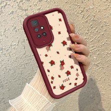 HONTINGA Xiaomi Redmi 10 ile Uyumlu Kılıfı Düşüme Önleyici Basitlik Anti Düşme Kamera Korumali Şirin Rose Desen Bordo Yumuşak Silikon Telefon Kılıfı K2-7184