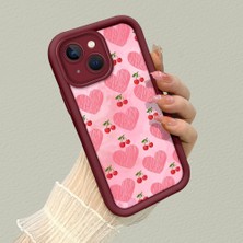 HONTINGA iPhone 13 ile Uyumlu Kılıfı Düşüme Önleyici Basitlik Anti Düşme Kamera Korumali Şirin Vişne Desen Bordo Yumuşak Silikon Telefon Kılıfı K2-7185