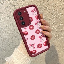 HONTINGA Samsung Galaxy S22 ile Uyumlu Kılıfı Düşüme Önleyici Basitlik Anti Düşme Kamera Korumali Şirin Vişne Desen Bordo Yumuşak Silikon Telefon Kılıfı K2-7185