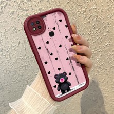 HONTINGA Xiaomi Redmi 9c ile Uyumlu Kılıfı Düşüme Önleyici Basitlik Anti Düşme Kamera Korumali Kalp Desen Bordo Yumuşak Silikon Telefon Kılıfı K2-7186
