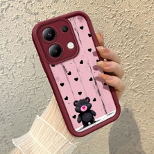 HONTINGA Xiaomi Redmi Note 13 4g ile Uyumlu Kılıfı Düşüme Önleyici Basitlik Anti Düşme Kamera Korumali Kalp Desen Bordo Yumuşak Silikon Telefon Kılıfı K2-7186