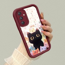 HONTINGA Samsung Galaxy M34 5g ile Uyumlu Kılıfı Düşüme Önleyici Basitlik Anti Düşme Kamera Korumali Şirin Kedi Desen Bordo Yumuşak Silikon Telefon Kılıfı K2-7183